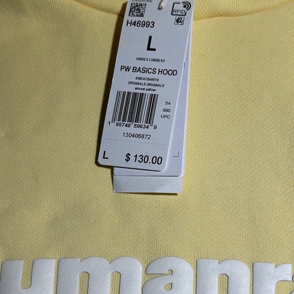 ADIDAS X PHARRELL WILLIAMS PREMIUN BASICS HOODIE Almost Yellow Sz L - Picture 4 of 6